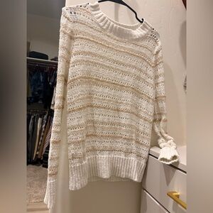 Cozy Cream Knit Sweater with Gold Stripes